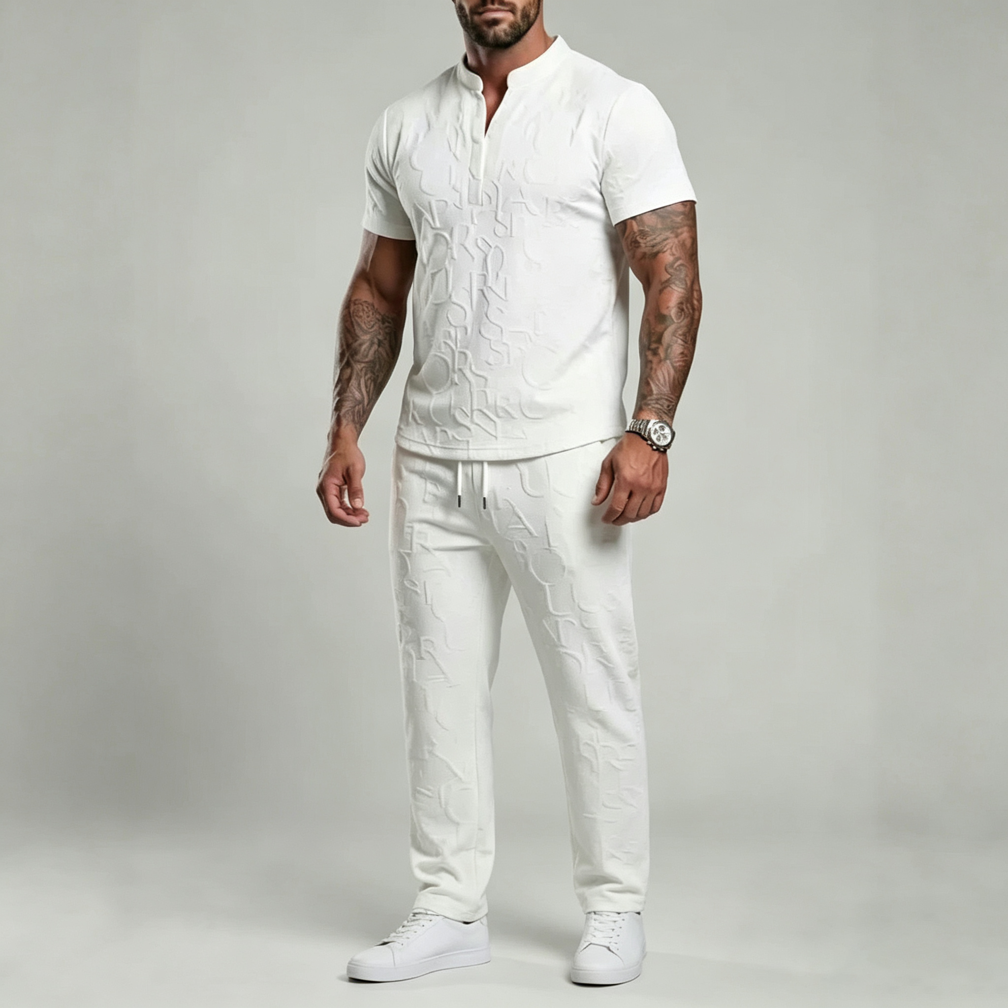 Textured short-sleeved T-shirt and pants set