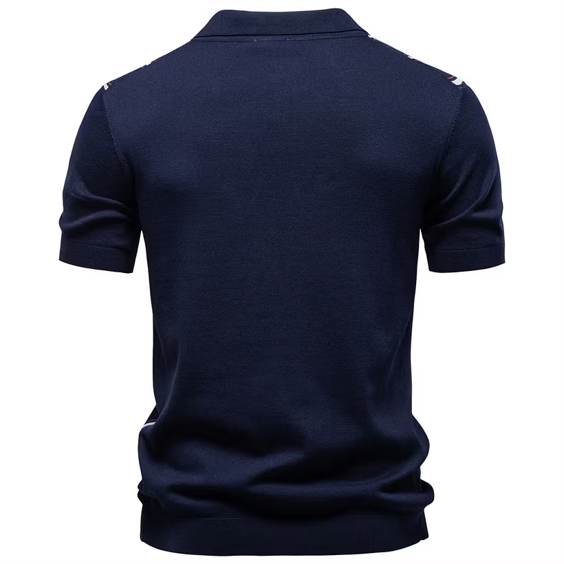 Men's Striped Zip-Up Knit Polo Shirt