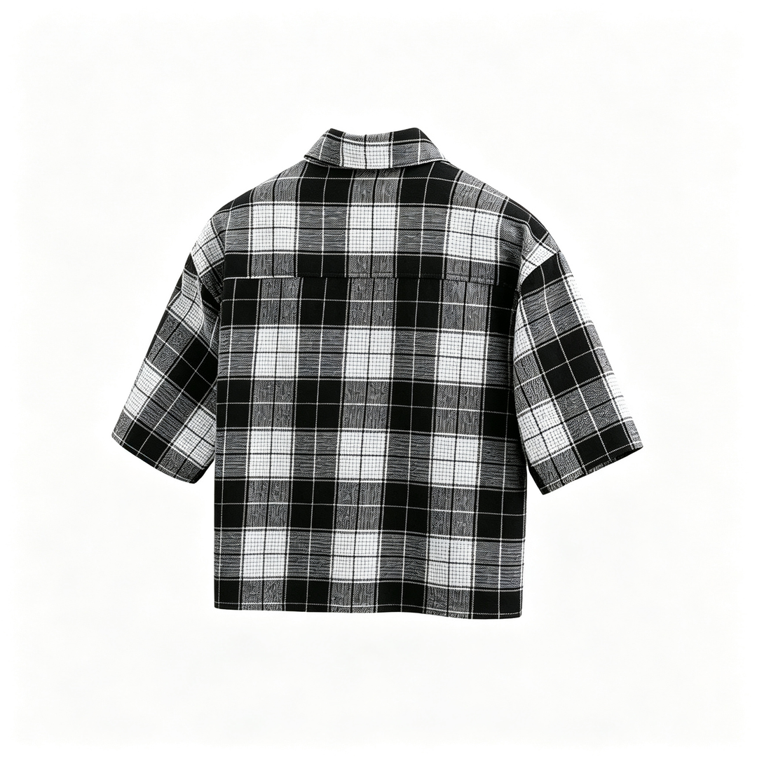 Spider Print Plaid Short Sleeve Button Shirt