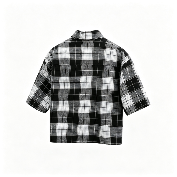 Spider Print Plaid Short Sleeve Button Shirt
