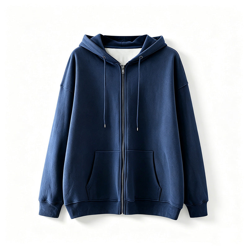 Loose-fit hooded zip-up jacket
