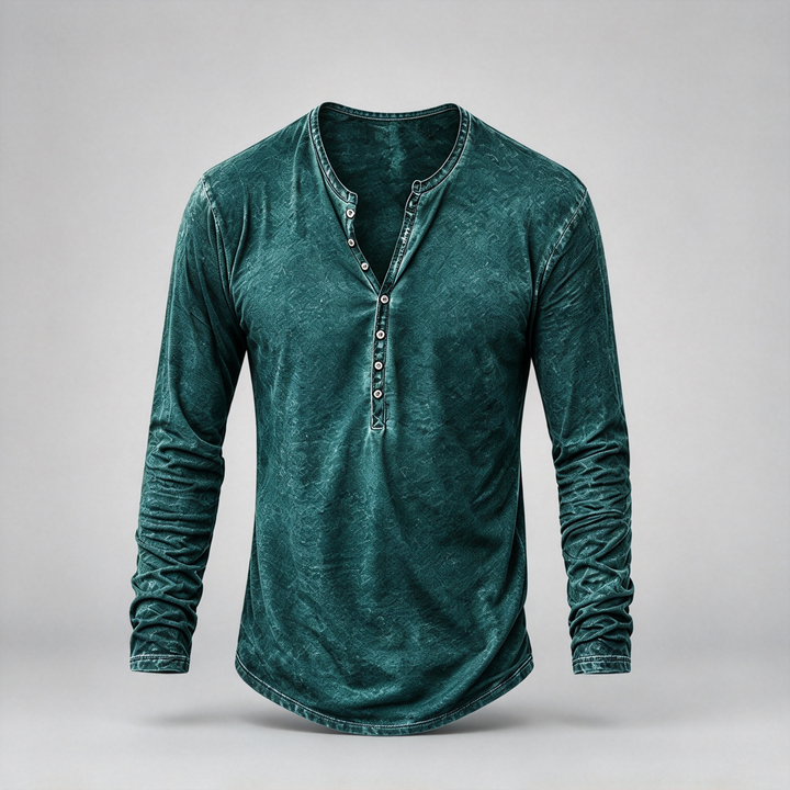 Retro Washed Henley Long Sleeve Shirt