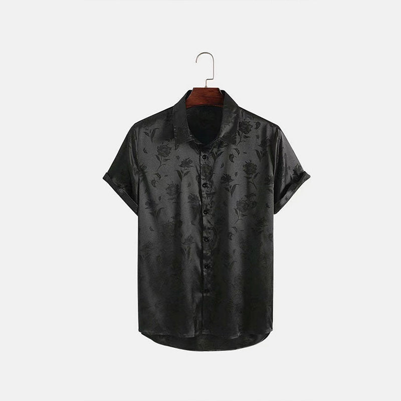 Men's Satin Jacquard Short-Sleeve Shirt with Collar