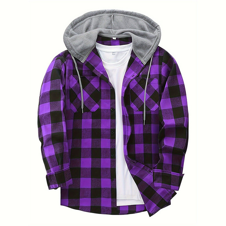 Hooded Plaid Button Down Flannel Shirt