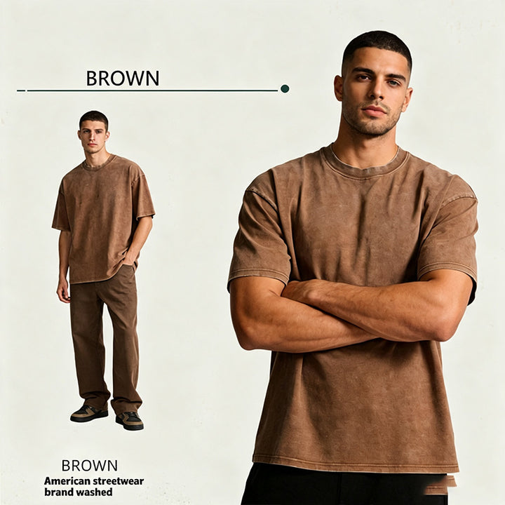 Distressed loose-fit pure cotton T-shirt
