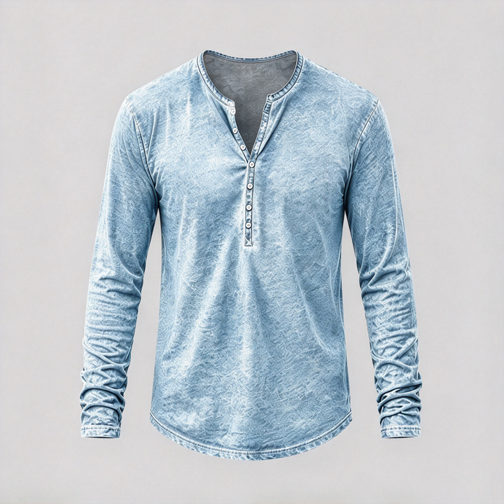 Retro Washed Henley Long Sleeve Shirt