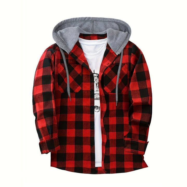 Hooded Plaid Button Down Flannel Shirt