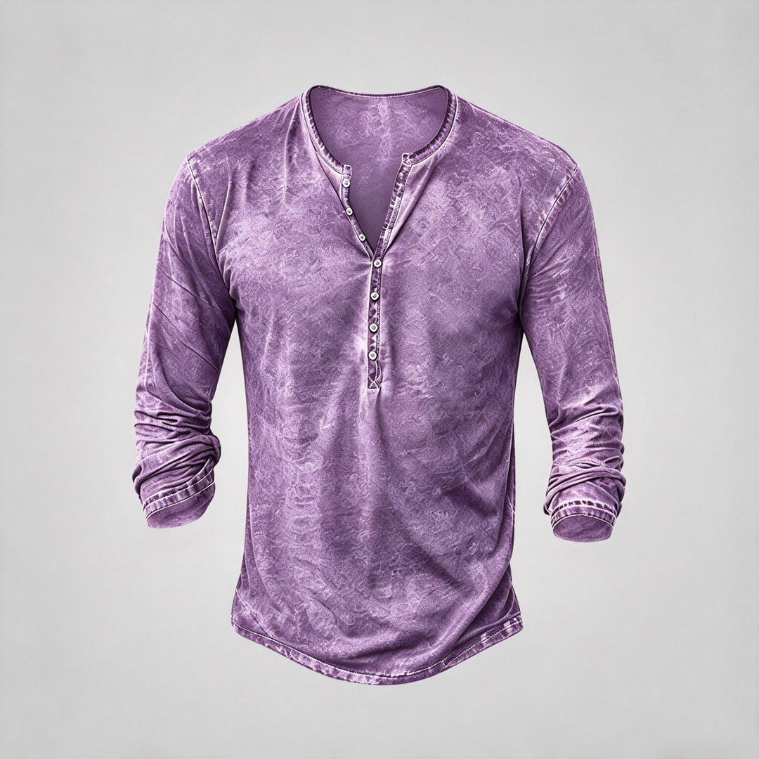 Retro Washed Henley Long Sleeve Shirt