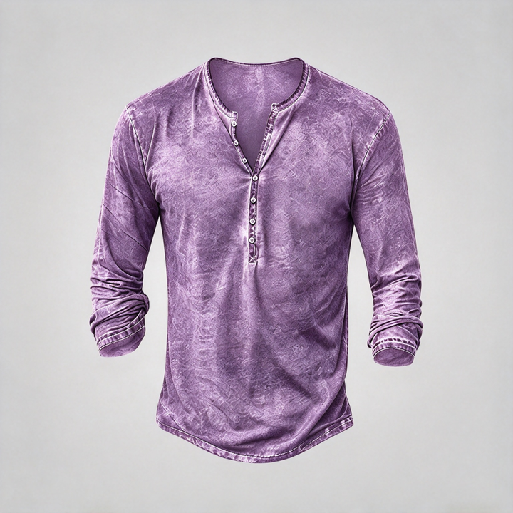 Retro Washed Henley Long Sleeve Shirt