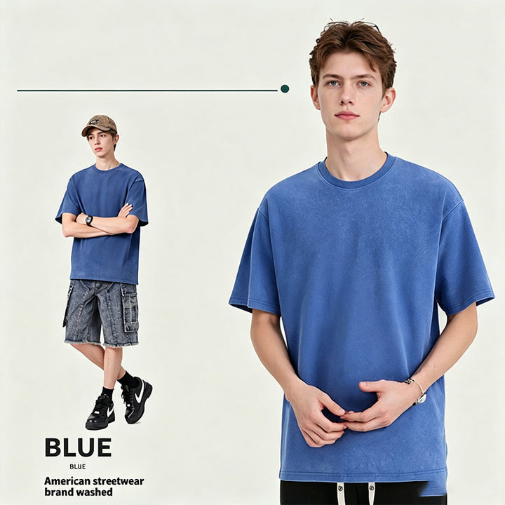 Distressed loose-fit pure cotton T-shirt