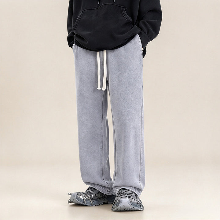 Washed Drawstring Wide-Leg Casual Trousers