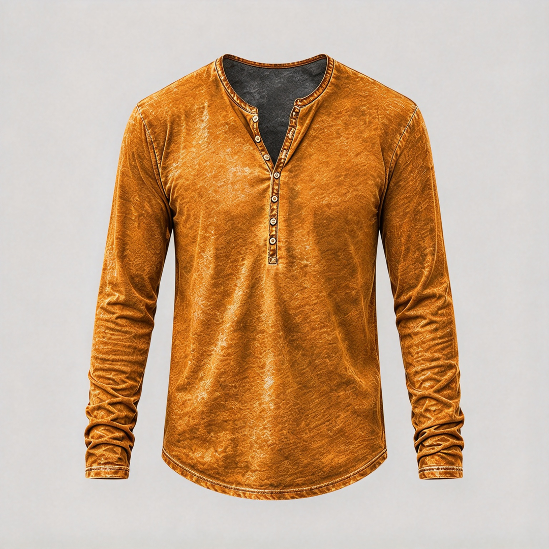Retro Washed Henley Long Sleeve Shirt