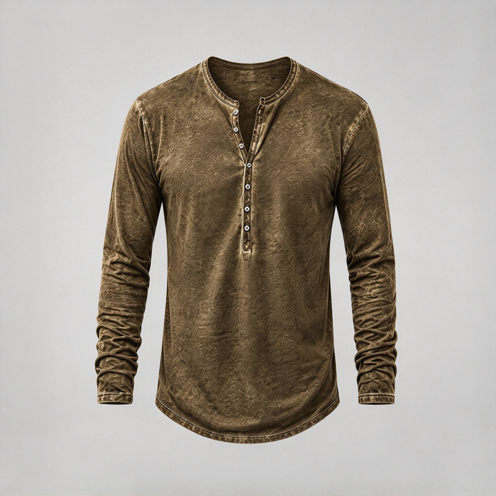 Retro Washed Henley Long Sleeve Shirt