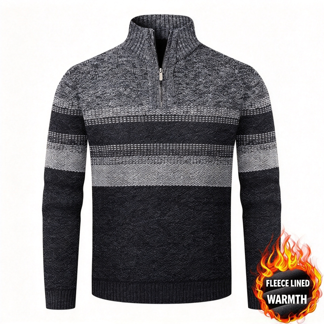 Quarter Zip Striped Fleece Lined Sweater