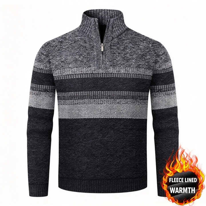Quarter Zip Striped Fleece Lined Sweater