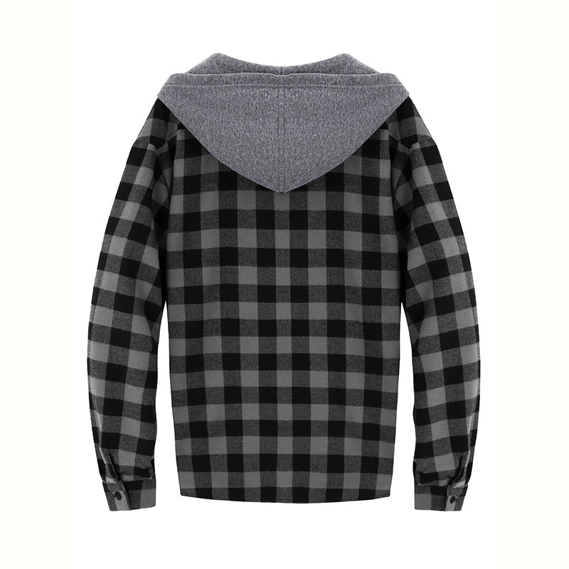 Hooded Plaid Button Down Flannel Shirt