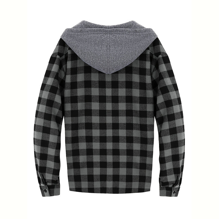 Hooded Plaid Button Down Flannel Shirt