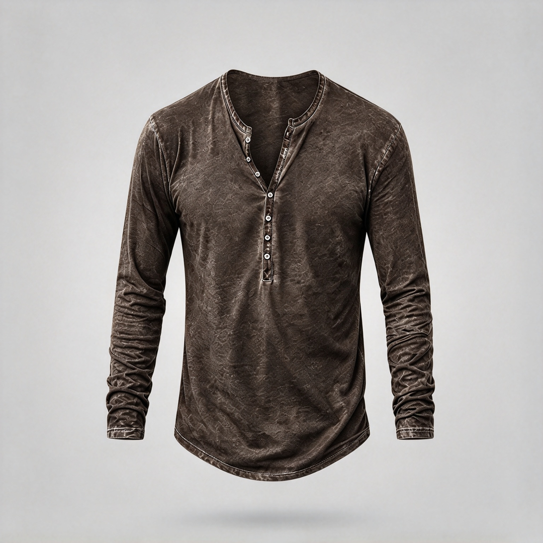 Retro Washed Henley Long Sleeve Shirt