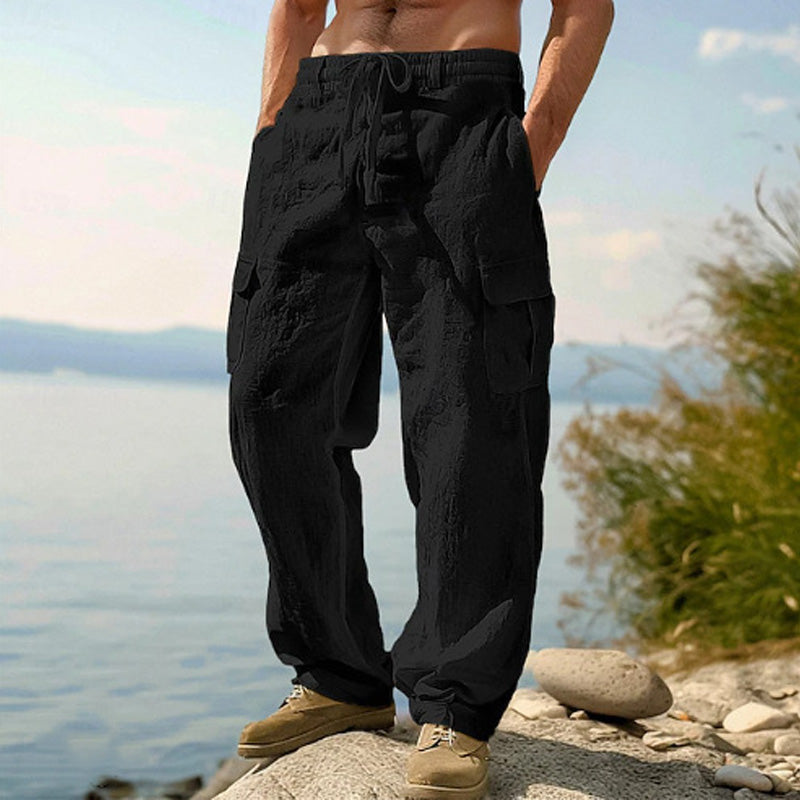 Men's cotton and linen loose-fitting wide-leg pants