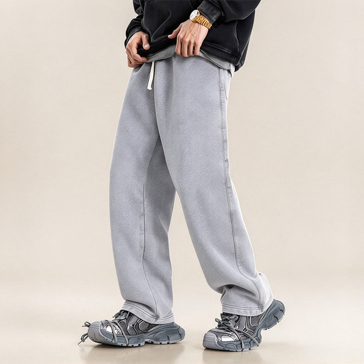 Washed Drawstring Wide-Leg Casual Trousers