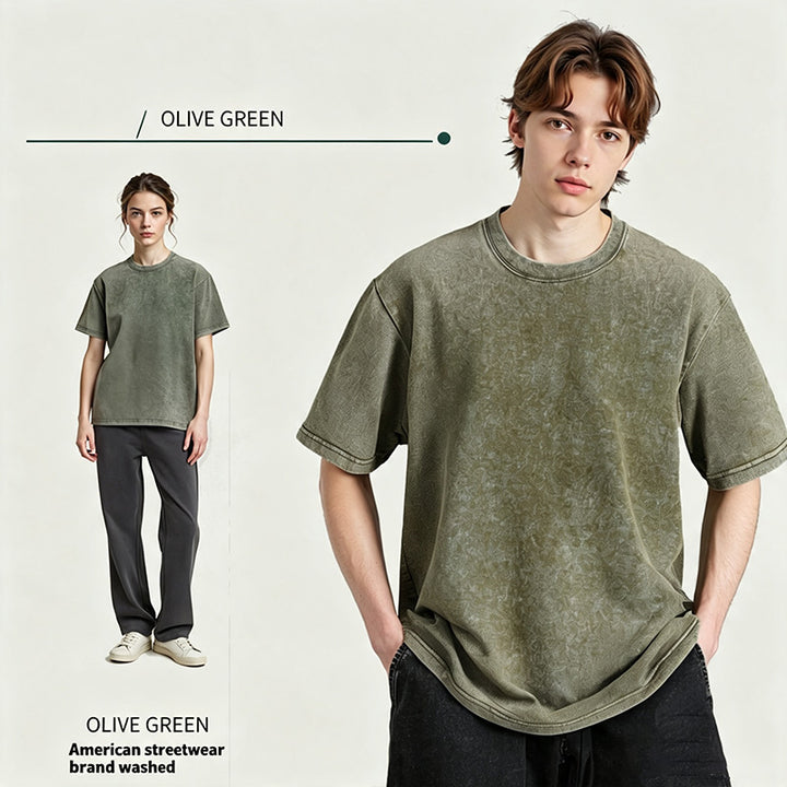 Distressed loose-fit pure cotton T-shirt