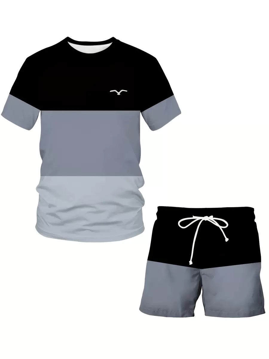 Men's Plus-Size Color-Block T-Shirt Set