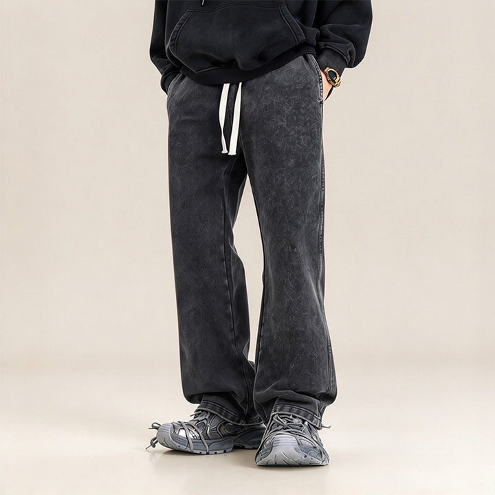 Washed Drawstring Wide-Leg Casual Trousers