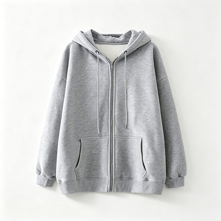 Loose-fit hooded zip-up jacket