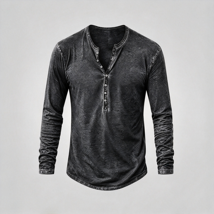 Retro Washed Henley Long Sleeve Shirt