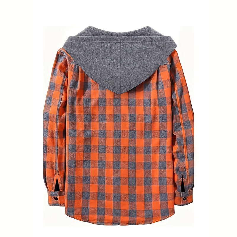Hooded Plaid Button Down Flannel Shirt