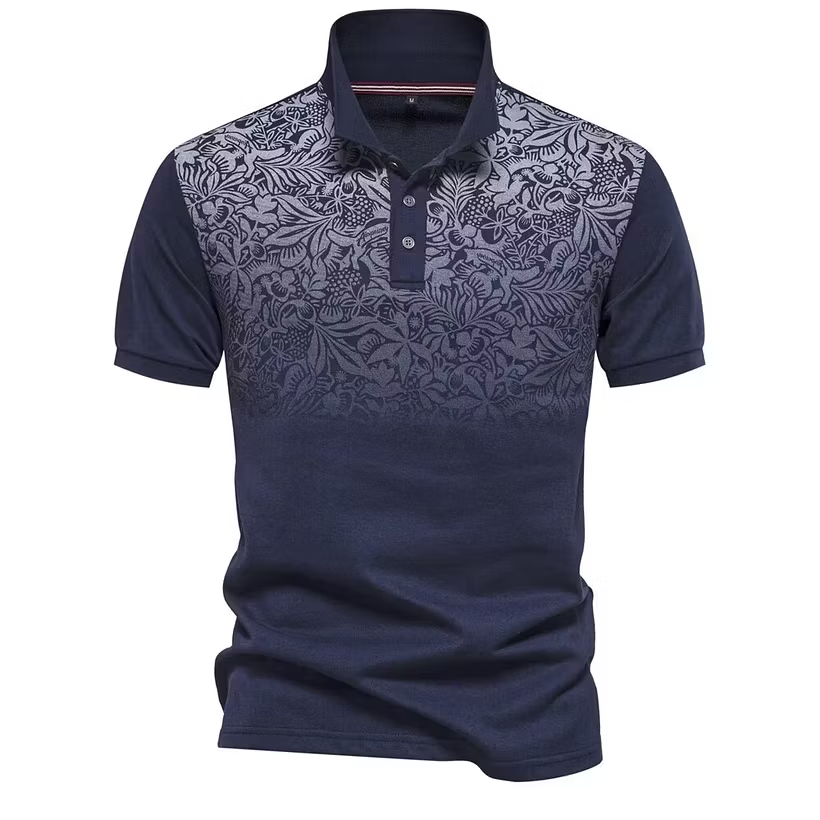 New Design Gradient Print Cotton Polo Shirt
