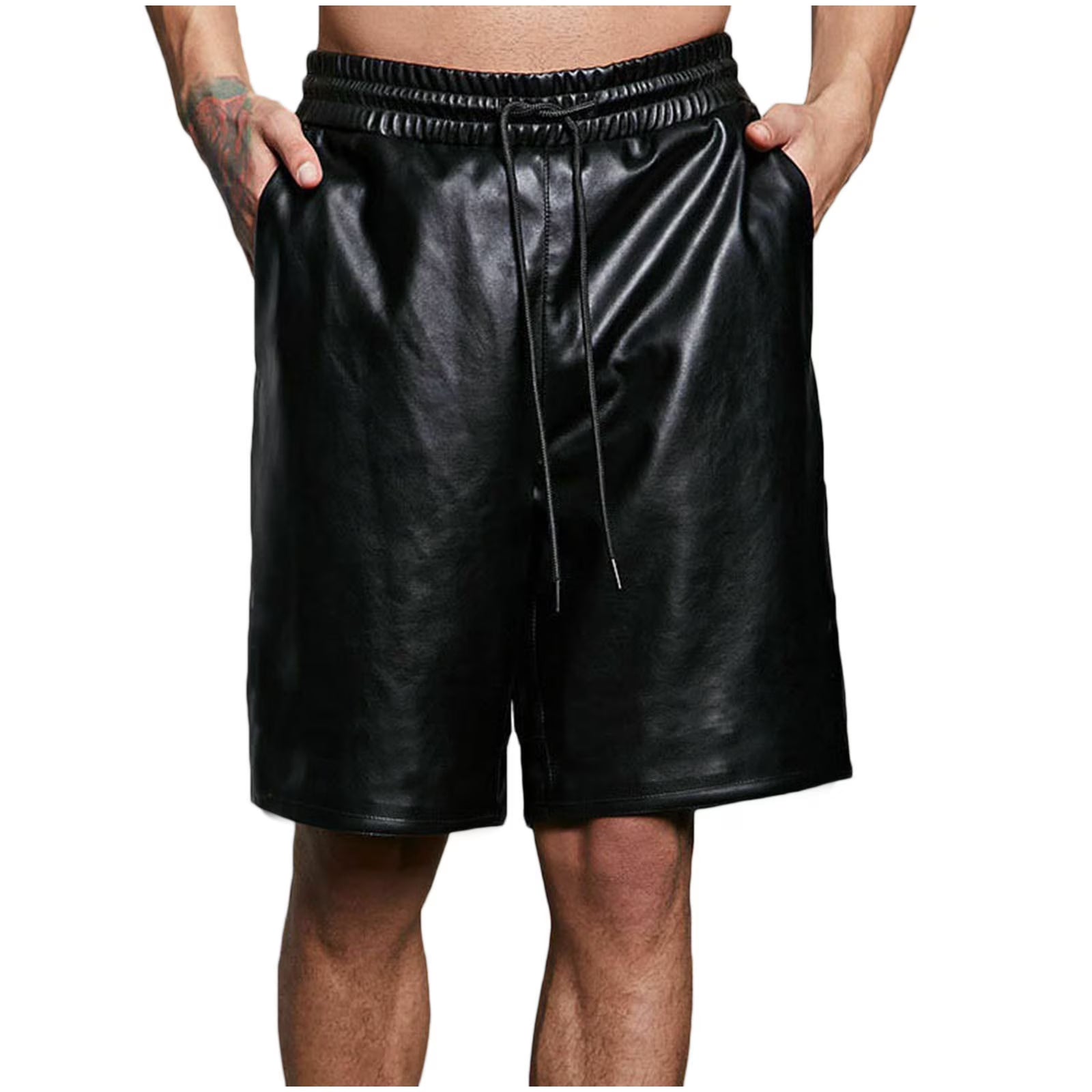 Men's loose-fit wide-leg leather shorts
