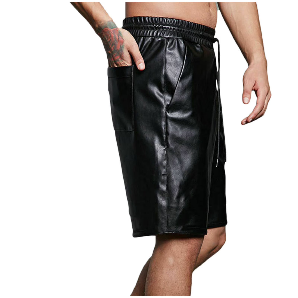 Men's loose-fit wide-leg leather shorts