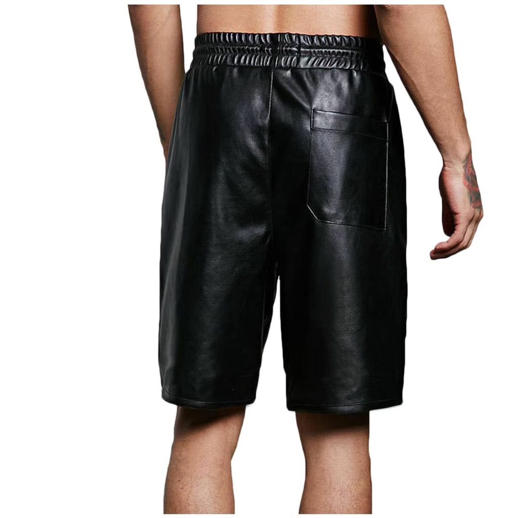 Men's loose-fit wide-leg leather shorts
