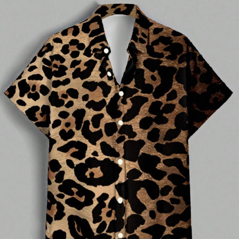 Men's leopard print short-sleeved shirt