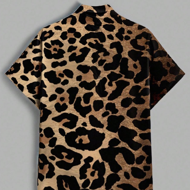 Men's leopard print short-sleeved shirt
