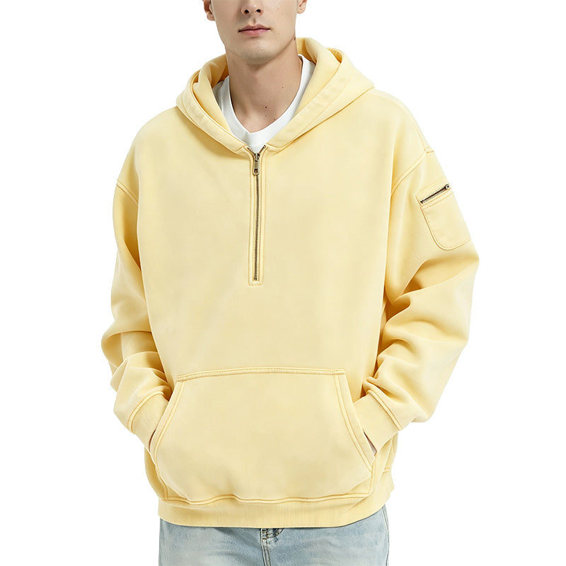 Washed Hooded Half Zip Sweatshirt