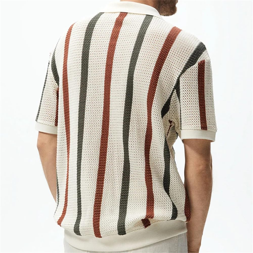 Men's Color-Block Striped Knit Polo Shirt
