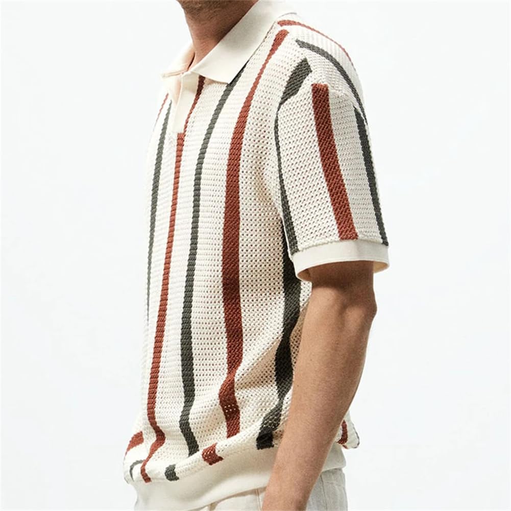Men's Color-Block Striped Knit Polo Shirt
