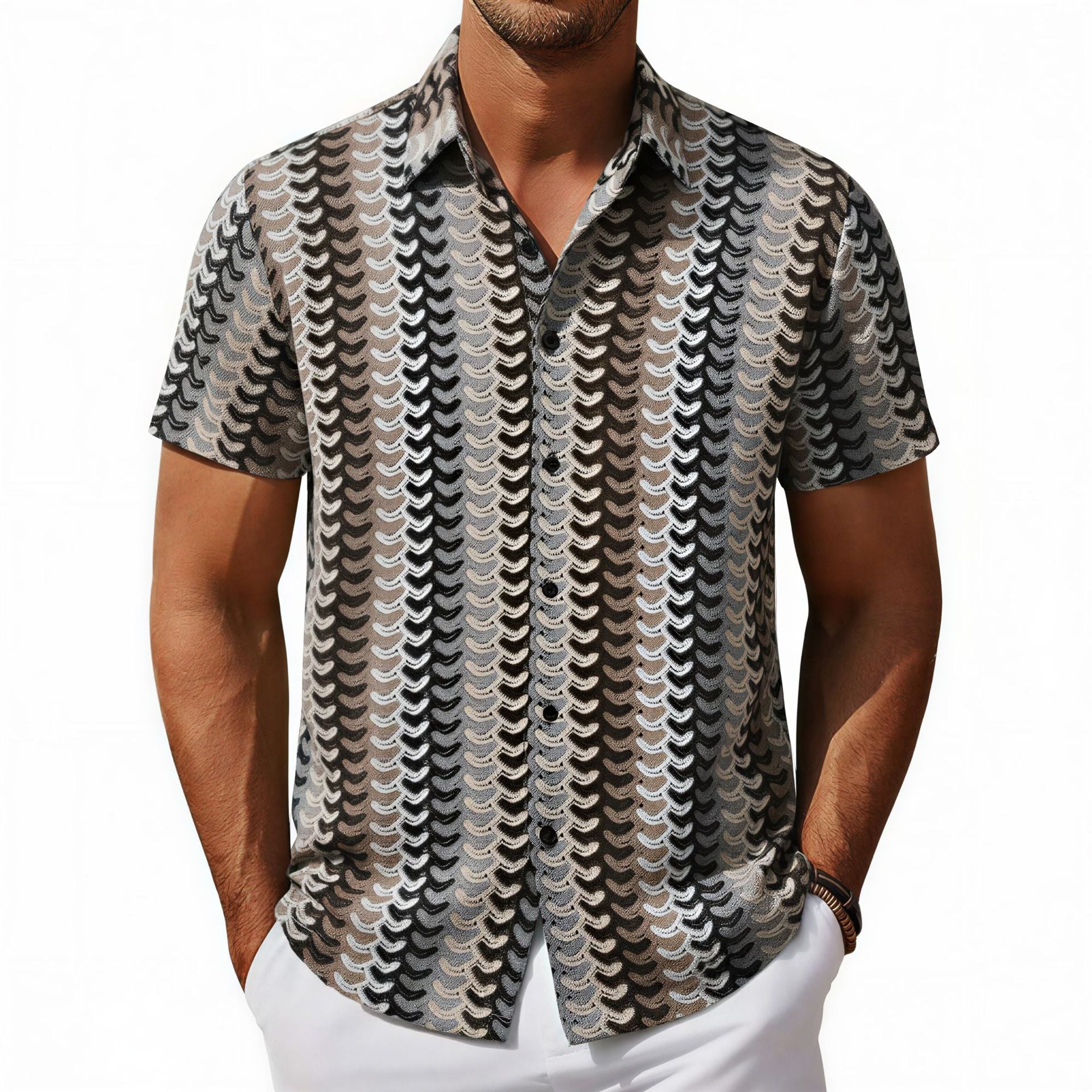 Men's Iridescent Cut-Out Knit Shirt