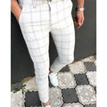 Men's Casual Trousers with Double-Stripe Plaid Print