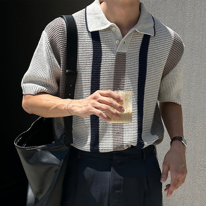 Men Striped Openwork Knit Shirt