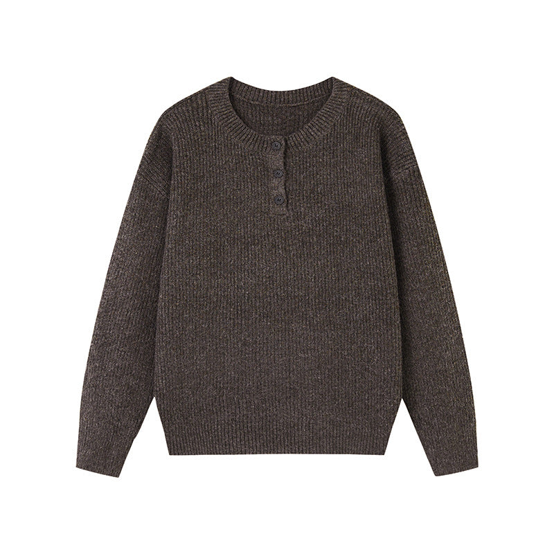 Lazy Fit Henley Knit Sweater For Autumn Winter