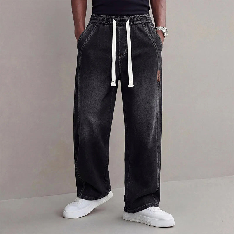 Men's Elastic-Waist Wide-Leg Jeans