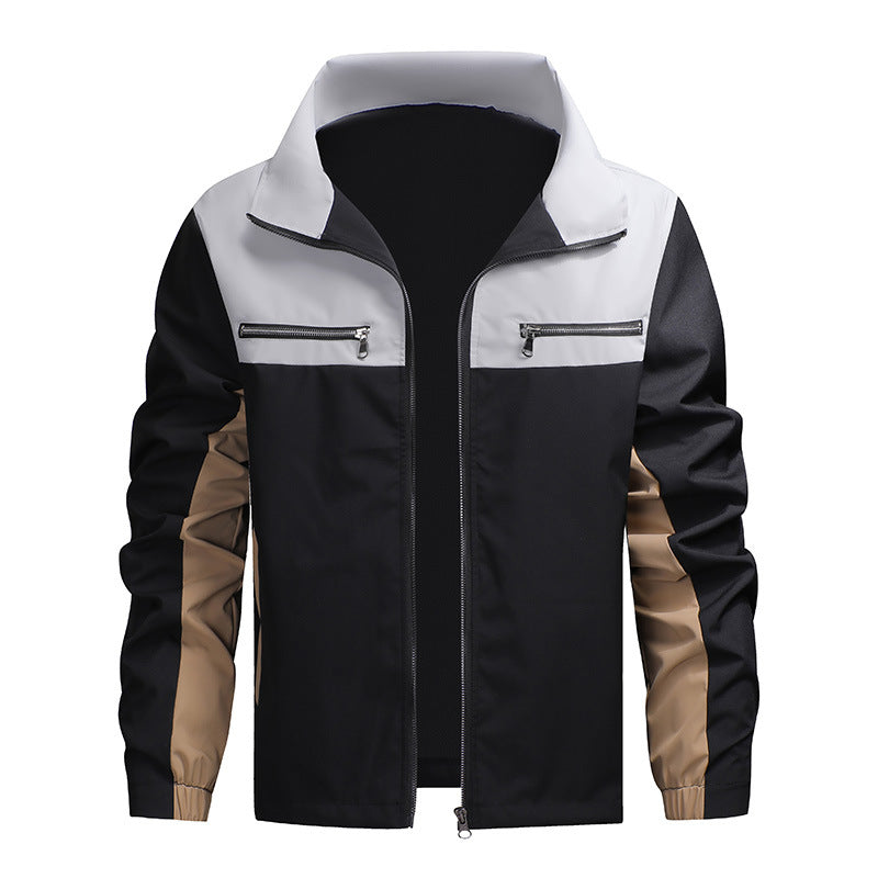 Color Block Zip Up Stand Collar Jacket