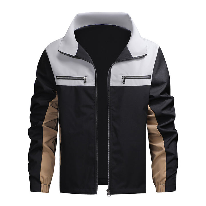 Color Block Zip Up Stand Collar Jacket