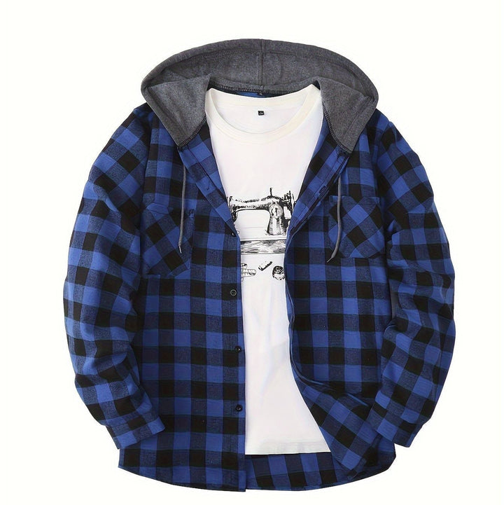 Hooded Plaid Button Down Flannel Shirt