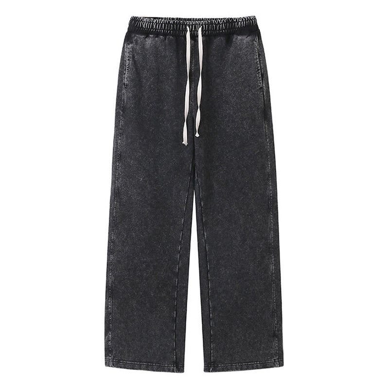 Washed Drawstring Wide-Leg Casual Trousers