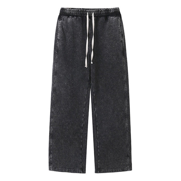 Washed Drawstring Wide-Leg Casual Trousers