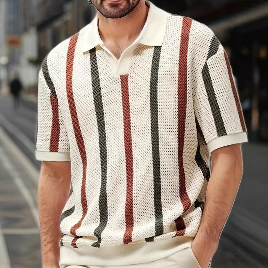 Men's Color-Block Striped Knit Polo Shirt